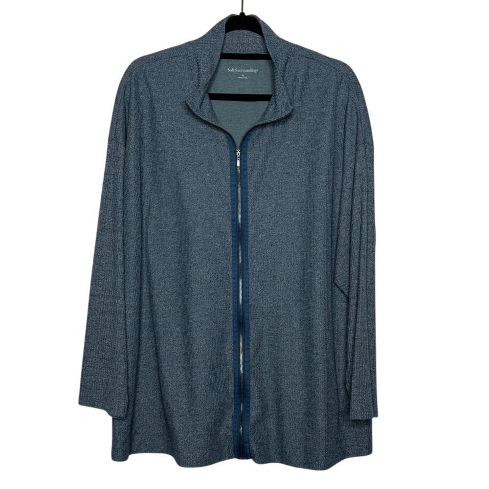 Soft Surroundings Blue Zip Front Knit Cardigan 2X